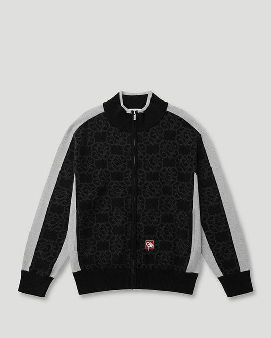 Mono Knitted Jacquard Zip Jacket Black/Grey
