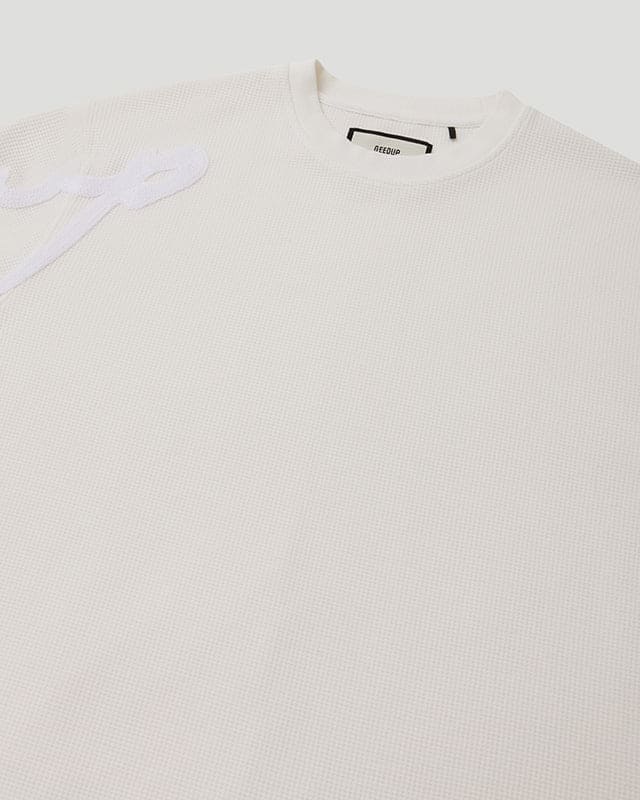Waffle Signature Long Sleeve Tee – White/White